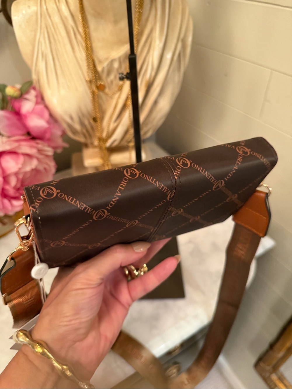 Valentino Orlandi Chocolate Brown Logo Crossbody Bag with Gold Hardware NWT - Picture 11 of 14